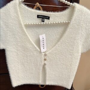 Kendall & Kylie Cream Fuzzy Knit Top